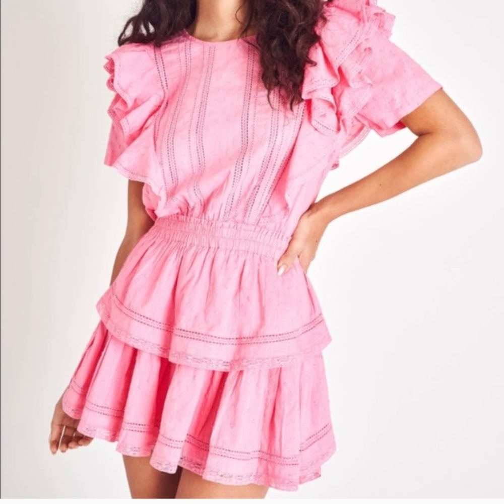 LoveShackFancy Pink Ruffle Mini Dress